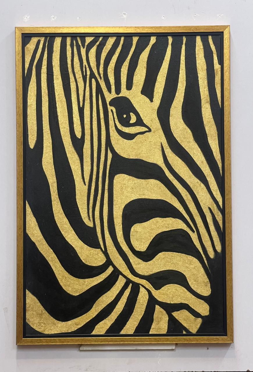 Gold leaf zebra abstract art